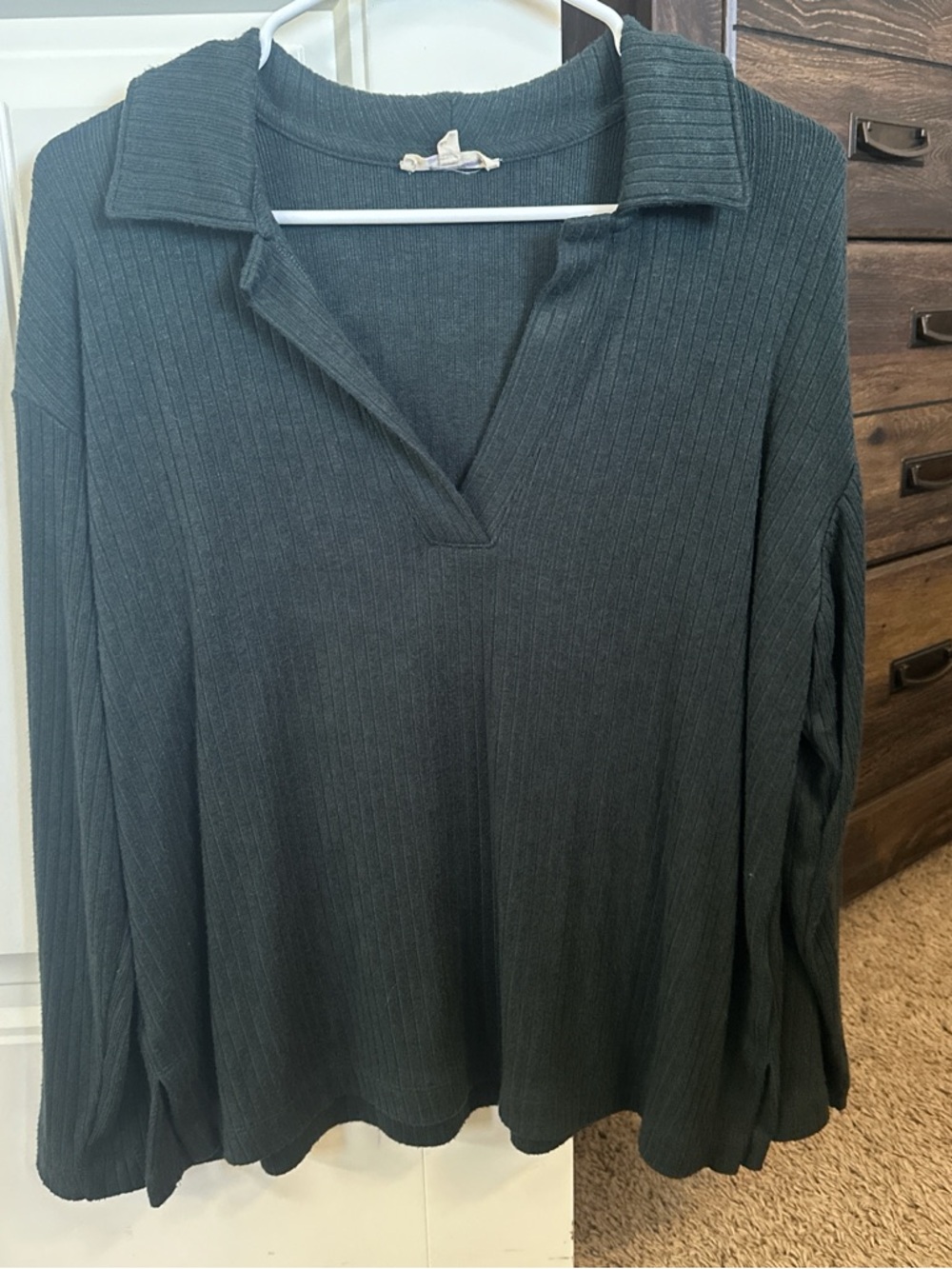 Madewell Green Ribbed V-Neck Sweater